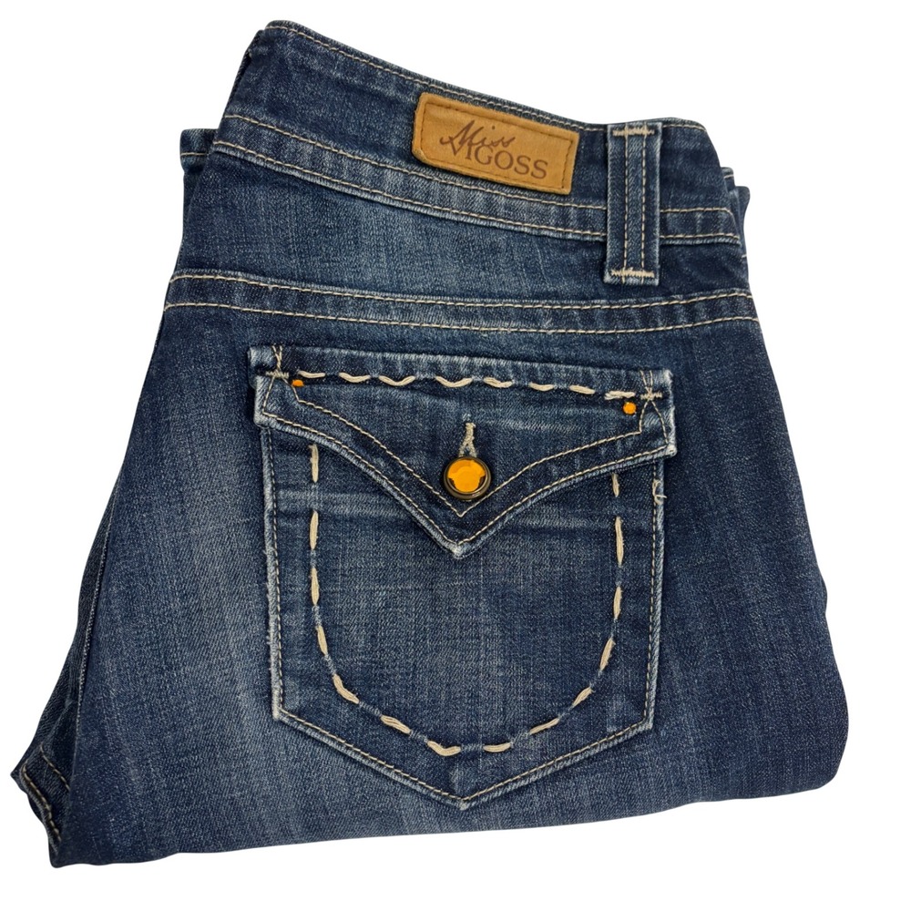 Miss Vigoss Bootcut Blue Jeans Women Juniors XL 13/14 Rhinestone Buttons Y2K